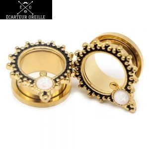 Ecarteur tunnel 6mm doré avec perle