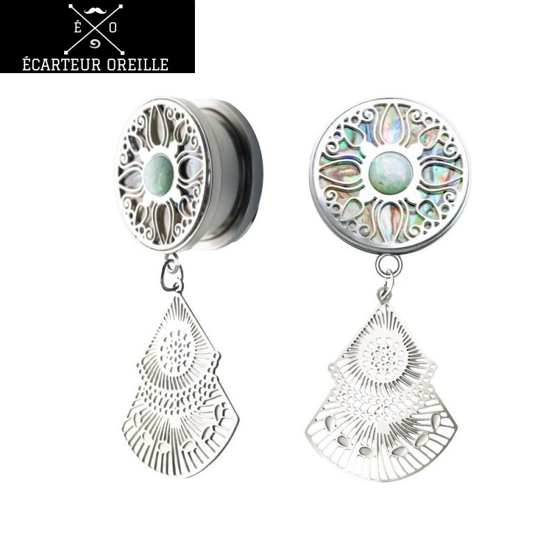 Écarteurs D'Oreille En Bois Avec Pierre Précieuse - Double Évasé - Tailles 8mm à 25mm - Lot De 1 Paire