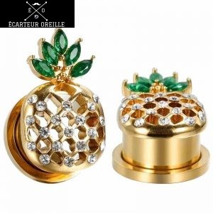 Petit écarteur oreille femme ananas doré