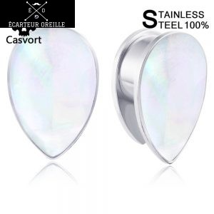 Ecarteur oreille 6mm pour femme argenté et nacré