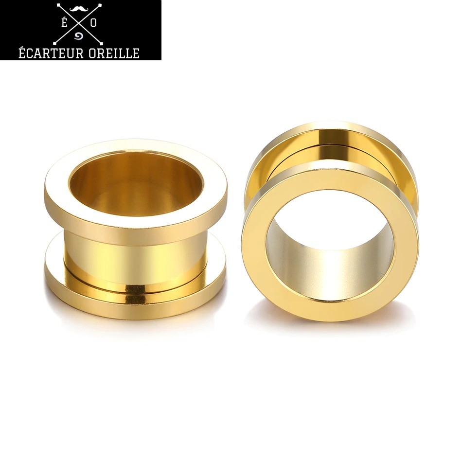 Écarteur Oreilles Plug Tunnel Single Flair Cœur Acier Inoxydable 316L - 8mm à 16mm - Noir/or/argent - 6