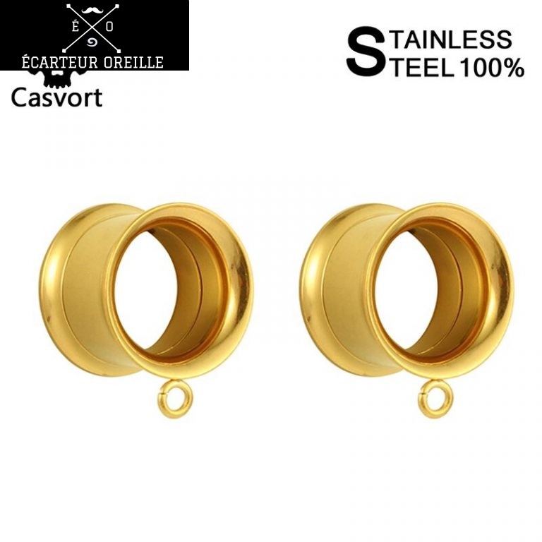 Boucles D'oreilles écarteurs Tunnels 6-24mm Avec Pendentif - Acier Inoxydable Hypoallergénique, Design Double Tunnel, Set 2 Pièces - 11