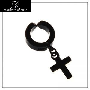 Faux plug boucle d'oreille croix noire