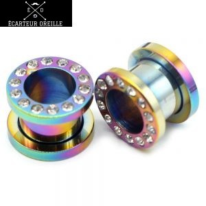 Petit écarteur oreille femme arc en ciel