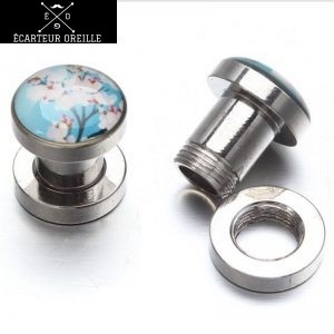 Petit écarteur oreille femme bleu