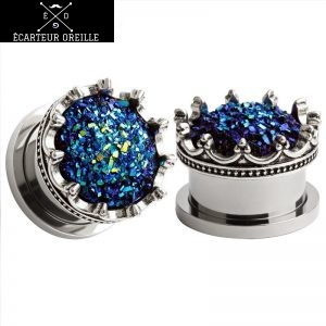 Ecarteur diamant oreille couronne bleu