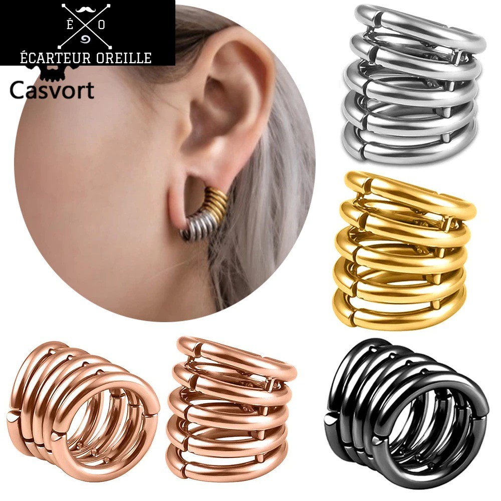 Kit D’écarteurs D’oreille En Acier Inoxydable – 6 Pièces (2 écarteurs + 4 Tunnels) – Tailles De 8G à 13/16" (3-20 Mm) - 6