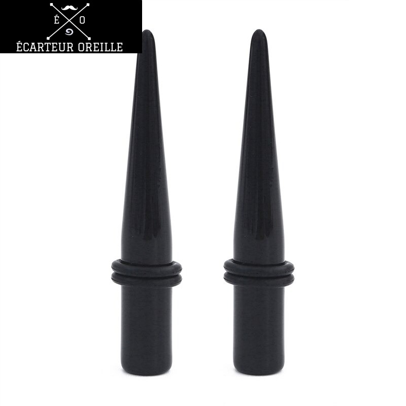 2 Écarteurs Oreille Acrylique Noir 18-25 Mm - Cône Extension Lobes, Piercing | Taille Au Choix - 6