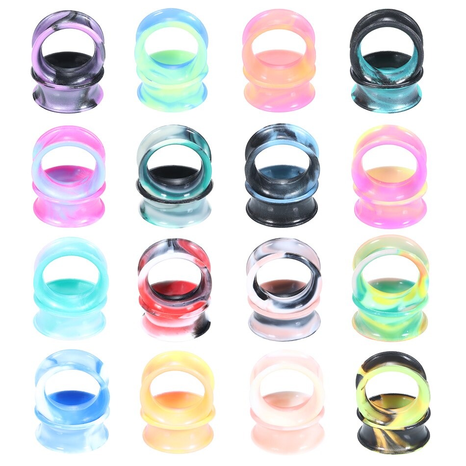 Lot De 2 écarteurs D'oreille Silicone Effet Marbre Bicolore - Taille 6 Mm à 30 Mm, Confortables Pour Dormir - 4